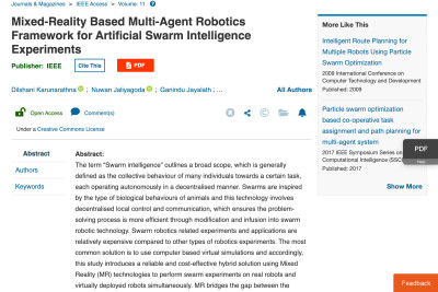 Research Works on Mixed-Reality based Swarm Simulation has now published in the IEEE Access Journal